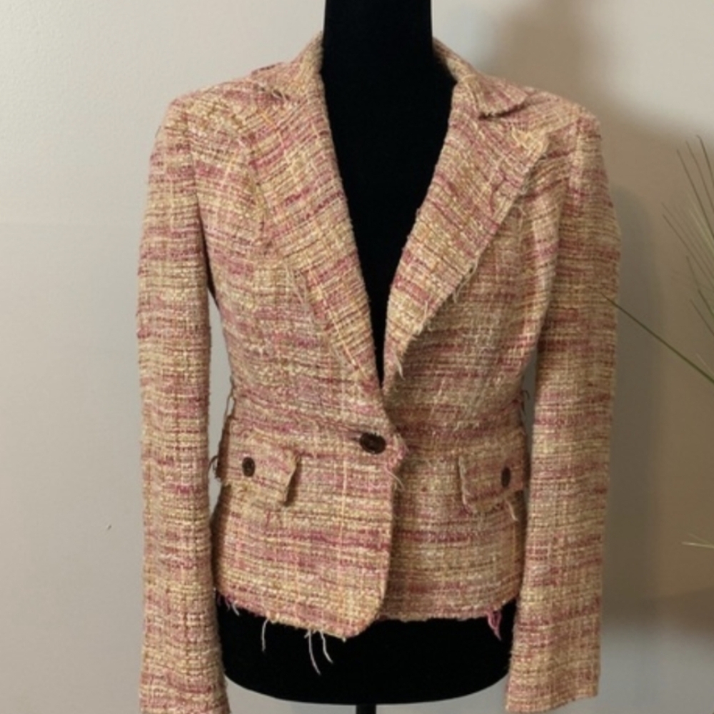 Y2k Bebe Pastel Pink Rustic Frayed Tweed Blazer - Legally Blonde Vtg